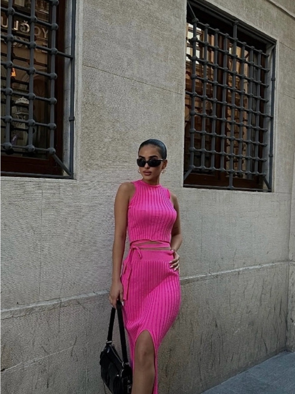 L'ATISTE Hot Pink Ribbed Knit Top and Skirt Set NWT - Picture 2 of 11